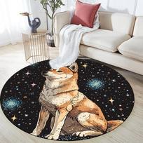 Black Shiba Inu pattern round rug,Carpet Rug for Living Room Bedroom  Playroom ,Non-slip Floor Mat,Holiday Gifts and Birthday Gifts. 80cmx80cm orange