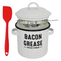 46Oz Grease Container With Strainer And Food-Grade Silicone Spatula, Vintage Kitchen Enamel Oil Can For Cooking Frying, Baking, Storage Recycling One Size balta