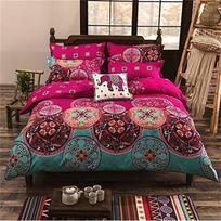 Boho Bedding Lightweight Microfiber Duvet Cover Set Bohemia Exotic Patterns Bright Pink King Queen Size 3 Piece EU Single-135x200 pink
