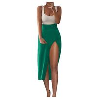 Ladies Skirt Elastic Belt Slim Fit Irregular Design Colorful Long Skirt S žalia