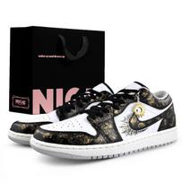 Jordan Air Jordan 1 Abrasion Resistant Low top Vintage Basketball Shoes Unisex Black Gold FQ7687-300(Team1053-CBOX) 37.5 black