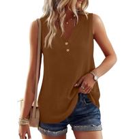 Womens Tops Sleeveless Henley Tank Summer Tops for Women Casual Loose Fit Women's Tops Tees & Blouses for Daily Wear L ruda