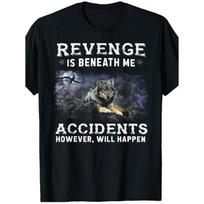 Men's Graphic T-Shirt with Wolf Design &  Revenge Is Beneath Me  Humorous Saying - Regular Fit Short Sleeve Round Neck Tee, Machine Washable, S juoda
