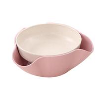 Double Dish Snack Bowl Straw Snack Serving Dish with Shell Storage for Pistachios Edamame Fruits Candy Cherries Nuts rožinė
