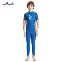 Kids 2.5mm Short Sleeve Full Wetsuit Snorkeling Surfing Swimming Warmth Protection Child Diving Suit Child Small mėlyna