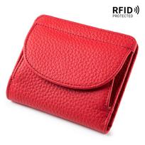 Originalios odos mini piniginė moterims su RFID blokavimu, itin plona, minkšta karvės oda, sulankstoma kortelių laikiklis, monetų dėklas oranžinė