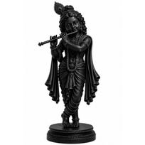 Matinės juodos Viešpaties Krišnos statulėlė su fleita | 3D spausdintas Krišnos Murti, namų dekoras, šventykla, biuras ir dovanos, modernus dvasinis dekoratyvinis elementas, black