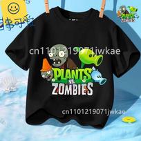 Fashion Children T Shirt Plants Vs Zombies Cute Kawaii Design Boys Girls Summer Street Style Crew Neck Outfit 3-12 Years 100 gray