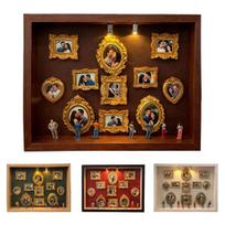 Large Mini Museum Silhouette Box Lighted Shadow Box Frame Kit with 8 Figurines And 11 Gold Mini Frames Custom Photo Display Case Kit for Anniversaries B brown