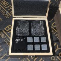 High-End Vintage Crystal Whiskey and Wine Glass Set with Ice Cubes in Wood Box black