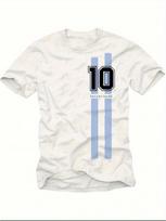Men's Argentina 86 Football Jersey T-Shirt - No.10 Jersey Design, Casual Crew Neck, Soft & Comfortable 100% Cotton, Light Blue with Black Numbering, P M white