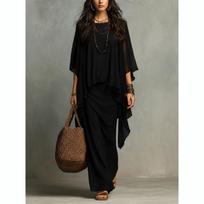 Summer Women's Sleeveless Vest Dress Chiffon Shawl Outer False Two-Piece Holiday Long Skirt Elegant Leisure Polyester Blend S juoda