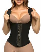 Women's Waist Trainer Vest with Shoulder Straps Hook-and-Eye High Compression Corset Colombian Fajas Shapewear Fajas Xs juoda
