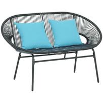 Suoliukas Sodo suoliukas 2 vietų, metalinis ir dervos virvės, su 2 pagalvėlėmis - matinis. 132D x 72P x 83A cm - Juoda 132 x 72 x 83 cm