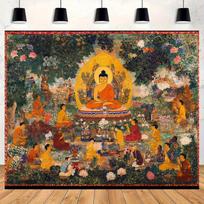 Tibetan Buddhist Tapestry - Golden Buddha Mandala Wall Tapestry Bedroom Meditation Room Meditation Room Tapestry 100X70CM orange