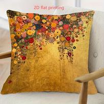 Gustav Klimt Style Floral Pillow Cover Golden Art Print Boho Vintage Cushion Case For Sofa Bed Couch Elegant Artistic Home Decor 30X30CM