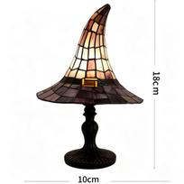 Vitražinis raganos kepurės formos šviestuvas, Helovino stalo dekoras, Reguliuojamas ryškumas, Baisus namų akcentinis apšvietimas Witch hat lamp-blue