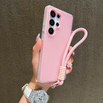 Wrist Strap Lanyard Jelly Phone Case For Samsung Galaxy S26 S25 S24 S23 S22 Ultra Plus FE A36 A35 A54 A16 A56 A17 A37 A57 Cover Galaxy S25 rožinė raudona spalva