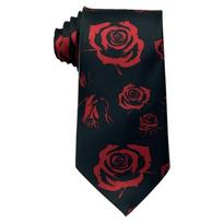 Elegant Rose And Bear Pattern Men’s Necktie Soft Polyester Fabric Silk Long Tie Perfect Gift For Holidays And Weddings black