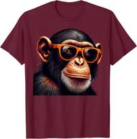 Cool Face Monkey with Sunglasses Funny Cartoon Animal T-Shirt XL bordinė