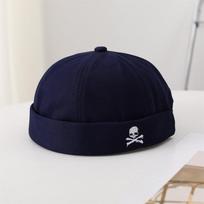 Fashion Skull Embroidery Docker Caps Brimless Hats Unisex Solid Color Sailor Cap Beanie Men Women Bucket Cap Adjustable Dad Hat tamsiai mėlyna