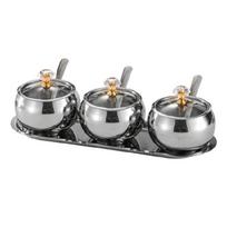 Practical Spices Jar Set with Serving Spoons Stainless Steel Spices Jar Set 3 Sections with Lid and Tray for Serving