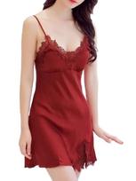 Cocos Pygmy Bra Slip Lace Camisole Built-in Cup A-Line Chemise Innerwear Women's Nightdress Wine Red 2XL beige