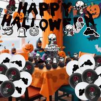Halloween Black Skeleton Rose Decorations Disposable Supplies Tableware Halloween Party Decorations One Size juoda