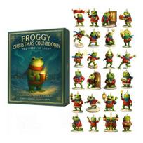 Frog Theme 2025 Christmas Advent Calendar 24 Day Countdown Box with 12 A black