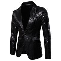 Vyriškas auksinis blizgantis vakarėlio kostiumas Stage Singer Wedding Groom Striukė Master Coat L juoda