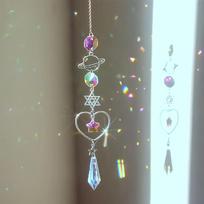 Hanging Crystal Pendant Garden Suncatcher Wind Chimes Rainbow Prism Crystal Chain For Window Drop Bell Christmas Tree Home Decor gray