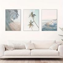 3pcs, Modern Soft Beach Surfing Palm Tree Canvas Painting, Coastal Poster and Printed Wall Art, Living Room Decor Bedroom Home D 20x30cm-3pcs white