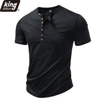 Vyriški trumpomis rankovėmis Henley marškinėliai 7 sagų atlapas Apvalus kaklas Slim Fit Melange medvilnė Laisvalaikio pagrindinis marškinėlių viršus S juoda