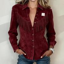 Women's Western Long Sleeve Slim Fit Blouse Shirt L black