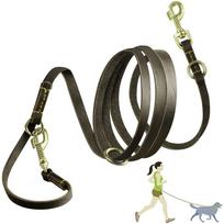Multi-Functional Dog Leash Strong And Soft Real Leather Dog Leash Adjustable Hands Free Crossbody Double Dog Leash For All Dogs juoda