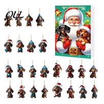 Cute Dachshund Collection Advent Calendars 2026, 24 Days 2D Acrylic Pendant Christmas Gift for Dog Lovers Countdown Calendar, Collectible Ornaments, F brown