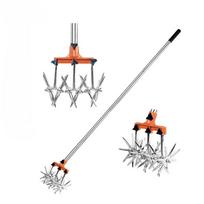 Manual Rotary Cultivator Stainless Steel Garden Tool Hand Tiller for Soil Loosening Weeding KTY gray