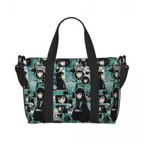 Anime Style Travel Duffel Bag With Shoulder Strap For Women Gym Overnight Weekend Luggage gray