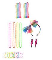 Women 1980s Dance Party Accessory Set Fanny Pack Necklace Headpiece Earrings Retro Costume Vintage Bold Festive Look beige