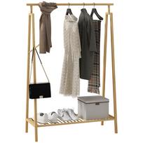 Bamboo clothes rack, wooden coat stand with shoe shelf dim. 110L x 42W x 152H cm 110 x 42 x 152 cm