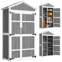 Garden Cabinet Waterproof Garden Shed with Metal Roof Double Door for Gardening Tools 105x55x179cm Grey 105 x 55 x 179 cm
