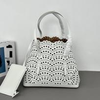 Handcrafted Leather Tote Bag With Carved Detailing Hollow Cutout Design Soft Full-Grain Cowhide Shoulder Women 18 cm pastelinės raudonos spalvos