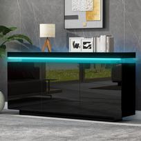 Komoda, Moderni, Svetainės baldai, 2 durys 3 stalčiai, Blizgi, su LED apšvietimu, Be rankenėlių, 140x35x72.5cm - Juoda 140 x 38 x 72 cm juoda