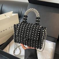 Vintažinė rankų darbo perlamutrinė rankinė moterims Mažas kvadratinis tote krepšys Vasarinė įstrižainės telefono rankinė Monetinė Mini(Max Length<20cm) black