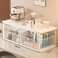 Su stalčiumi Virtuvinės tinklinės lentynos Medžio masyvo ištraukiamas laikymo stovas Virtuvės stalviršis White-2 Drawers beige