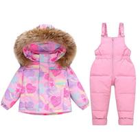 Vaikiškas pūkinis slidinėjimo kombinezonas žieminis viršutinis kūdikių pūkinis švarkas 110cm pink