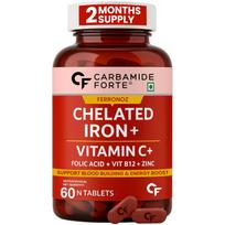 Carbamide Forte Chelated Iron & Folic Acid Tablets for Women and Men | 60 Veg Tablets Hemoglobin Booster Hair Growth