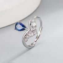 Fashion Crystal Water Drop Zirconia Ring with Inlaid Diamonds for Women Adjustable gray