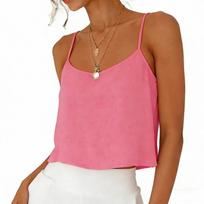 Women Sleeveless Adjustable Button Strap Tank Top Casual Fashion Solid Color Round Neck Summer Blouse Lightweight Comfortable Fit S rožinė