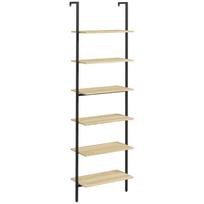 Sieninis kopėčių stiliaus lentynų-knygų spinta Pramoninio stiliaus 6 lentynos Juodas plienas Natūralios medienos išvaizda Dim. 60I x 30P x 206A cm 60 x 30 x 206 cm